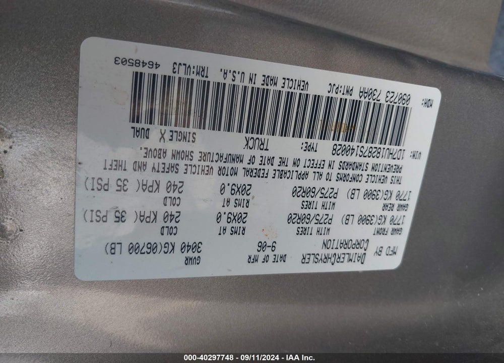 2007 DODGE RAM 1500 LARAMIE VIN: 1D7HU18287S140028