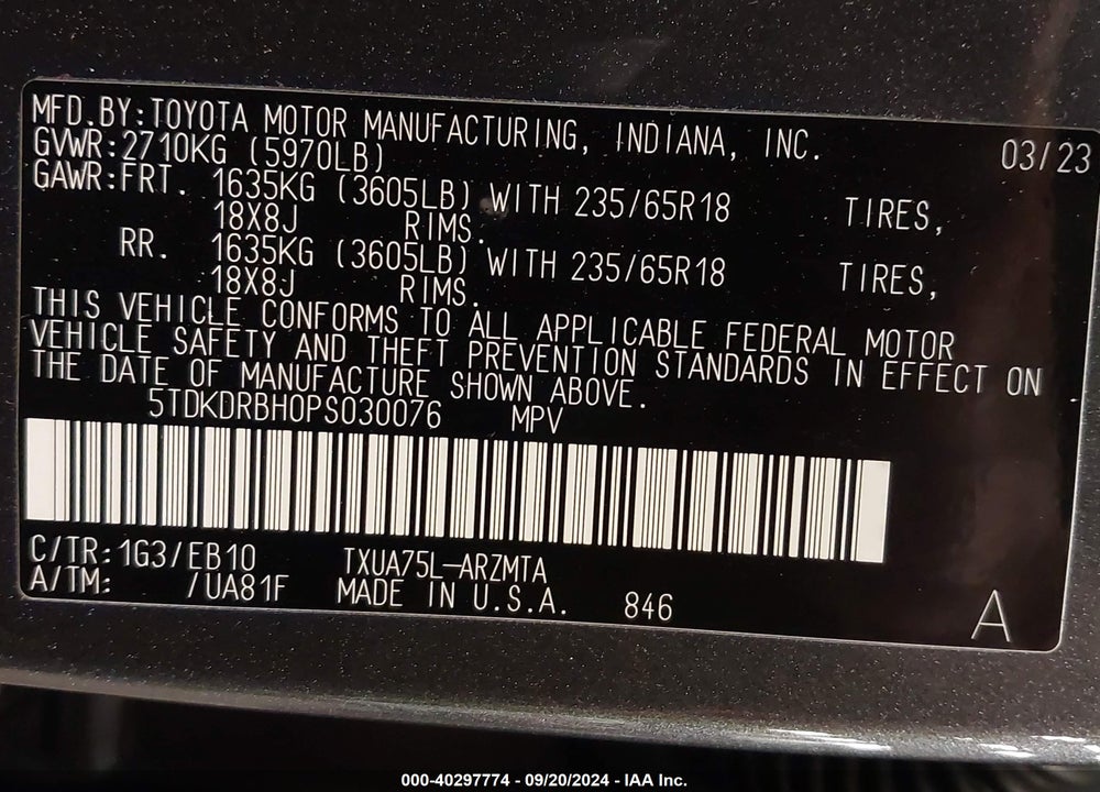 2023 TOYOTA HIGHLANDER XLE VIN: 5TDKDRBH0PS030076