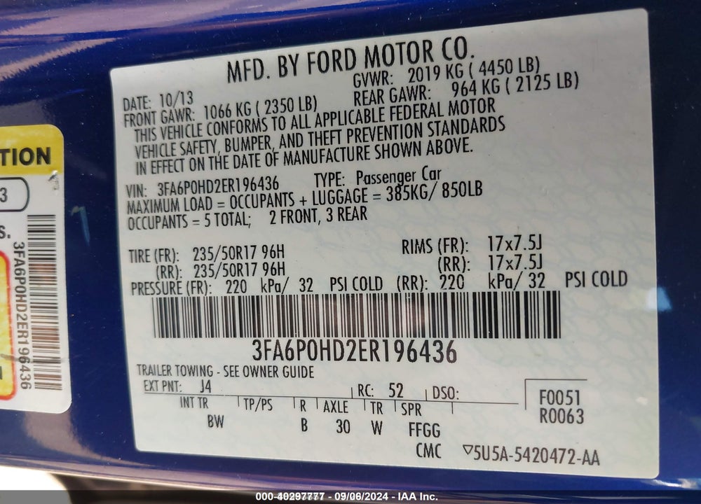 2014 FORD FUSION SE VIN: 3FA6P0HD2ER196436