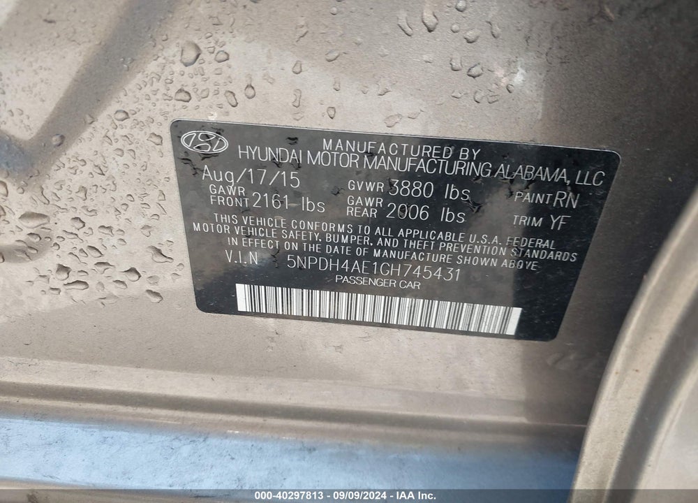 2016 HYUNDAI ELANTRA SE VIN: 5NPDH4AE1GH745431