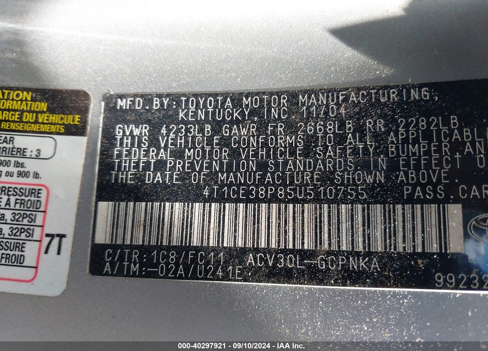 2005 TOYOTA CAMRY SOLARA SE SPORT VIN: 4T1CE38P85U510755