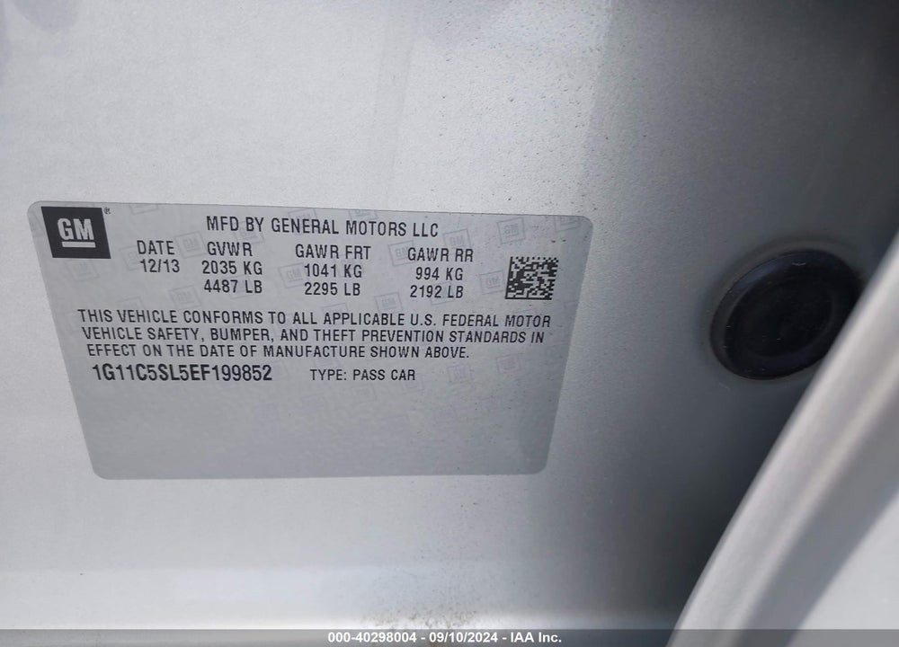 2014 CHEVROLET MALIBU 1LT VIN: 1G11C5SL5EF199852