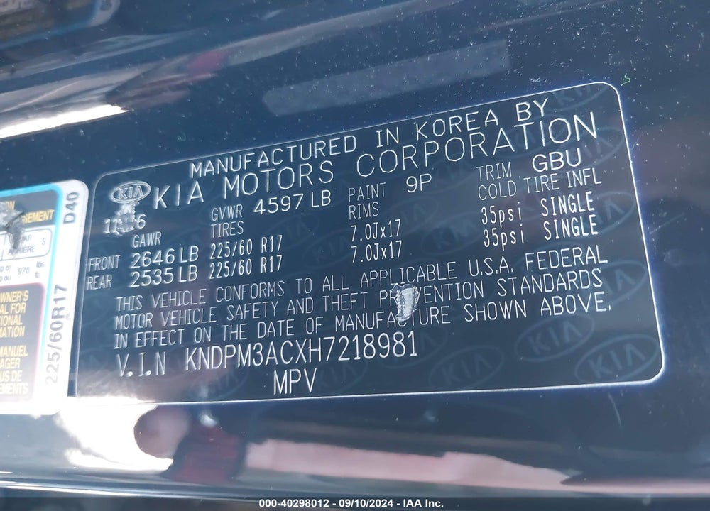 2017 KIA SPORTAGE LX VIN: KNDPM3ACXH7218981