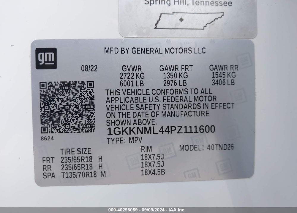 2023 GMC ACADIA SLT VIN: 1GKKNML44PZ111600