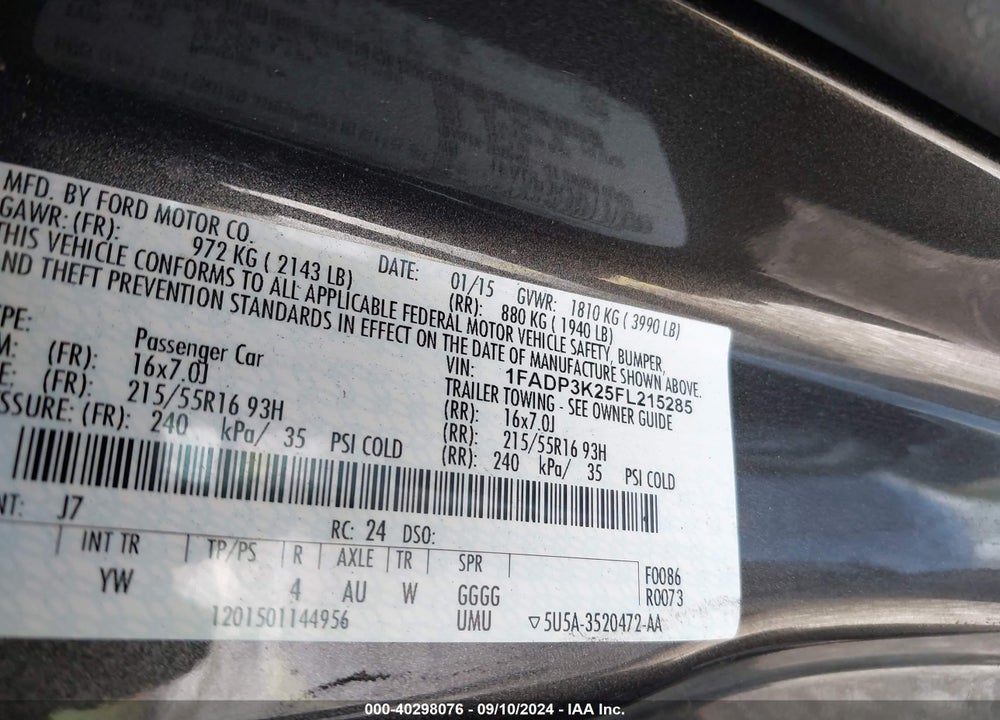 2015 FORD FOCUS SE VIN: 1FADP3K25FL215285
