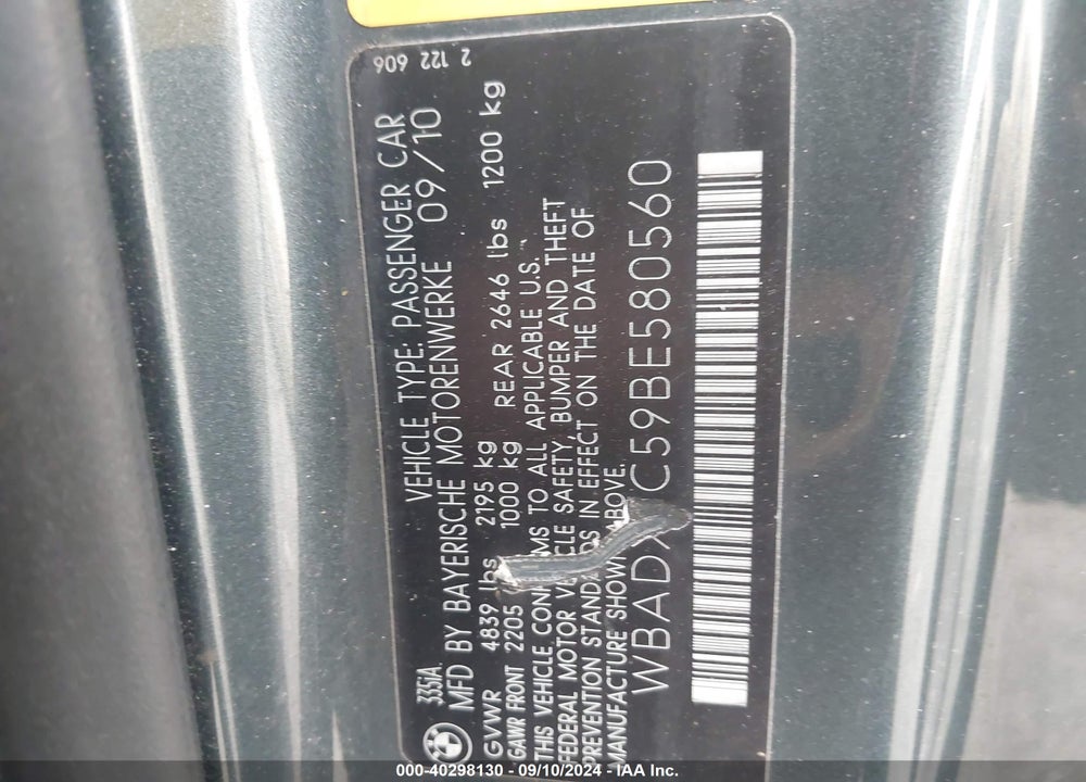 2011 BMW 335I VIN: WBADX7C59BE580560