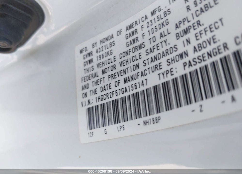 2016 HONDA ACCORD SPORT VIN: 1HGCR2F67GA156147