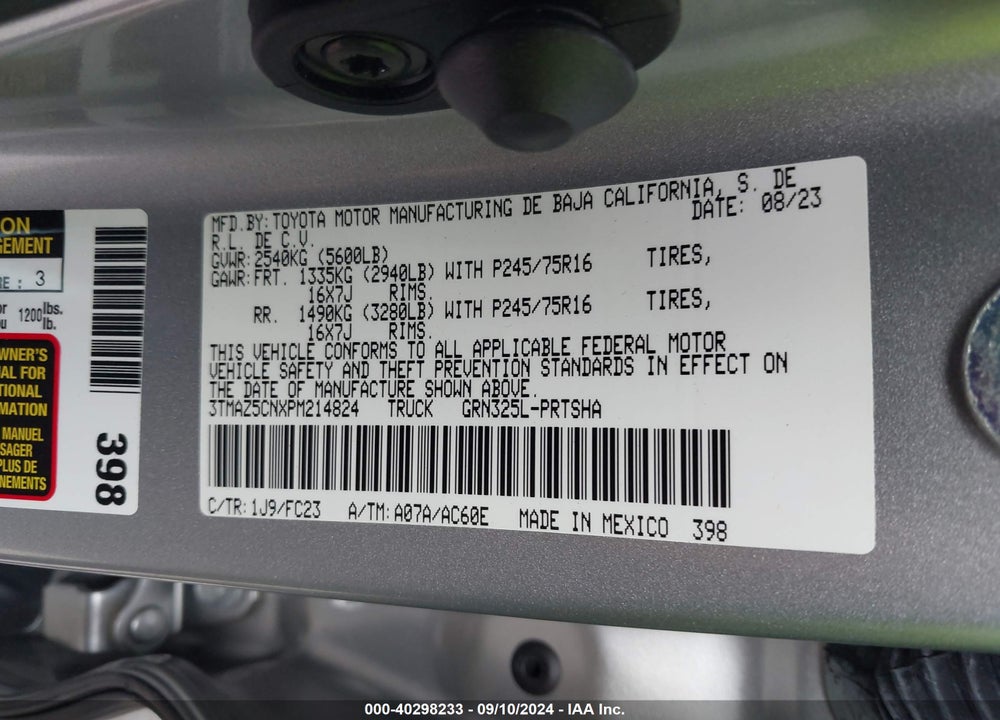 2023 TOYOTA TACOMA SR5 V6 VIN: 3TMAZ5CNXPM214824