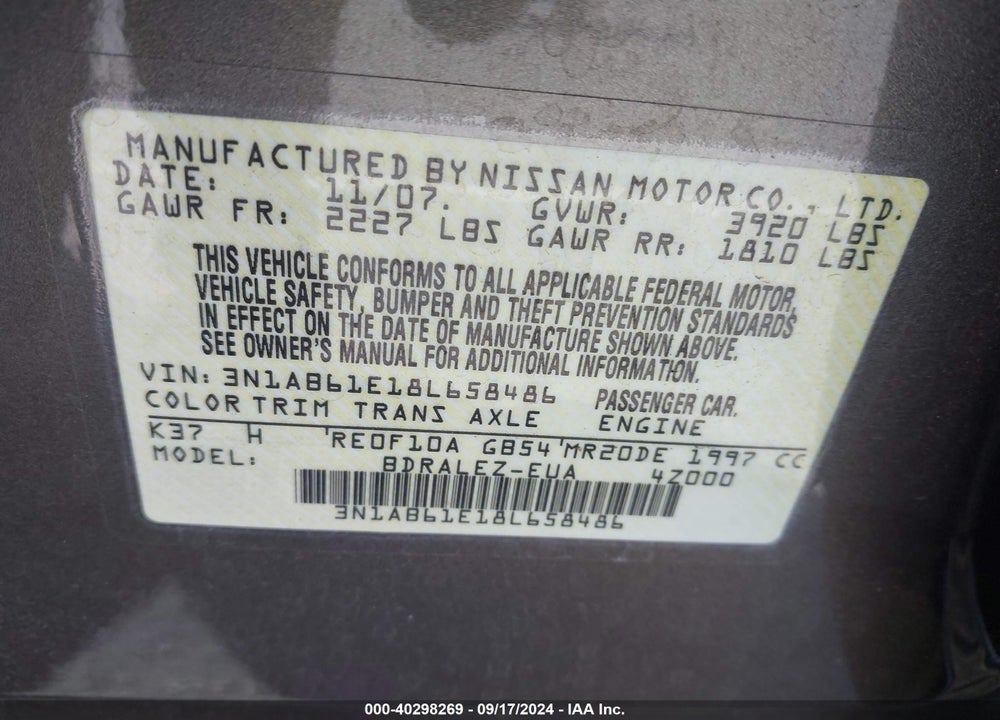 2008 NISSAN SENTRA 2.0S VIN: 3N1AB61E18L658486