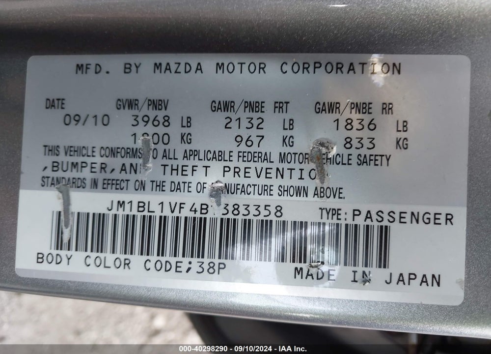 2011 MAZDA 3 I TOURING VIN: JM1BL1VF4B1383358