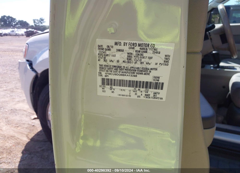 2011 FORD ESCAPE XLT VIN: 1FMCU9DG9BKA13345