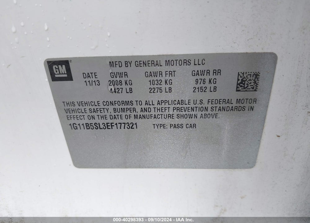 2014 CHEVROLET MALIBU 1LS VIN: 1G11B5SL3EF177321