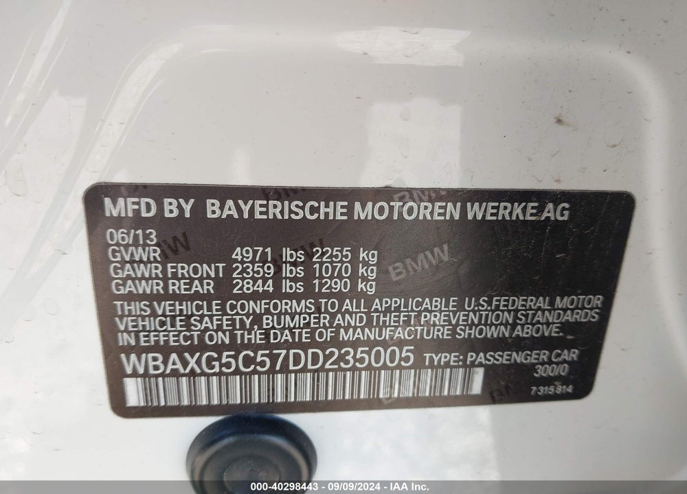 2013 BMW 528I VIN: WBAXG5C57DD235005