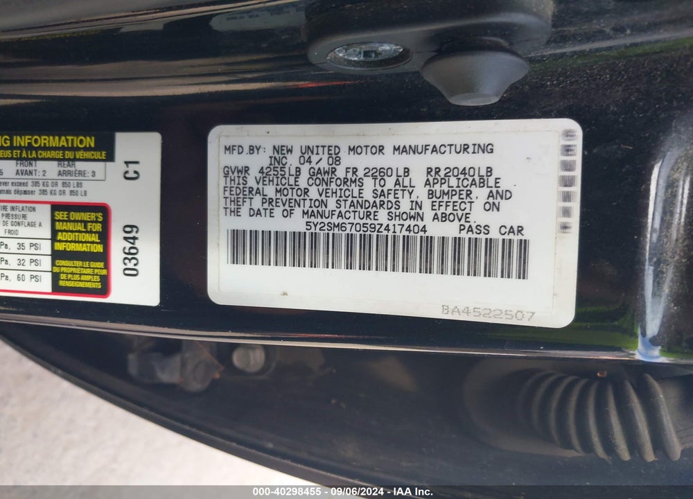 2009 PONTIAC VIBE VIN: 5Y2SM67059Z417404
