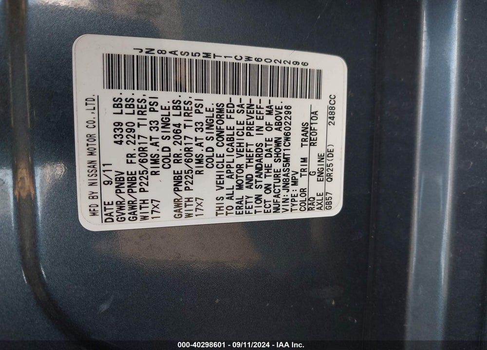 2012 NISSAN ROGUE SV VIN: JN8AS5MT1CW602296