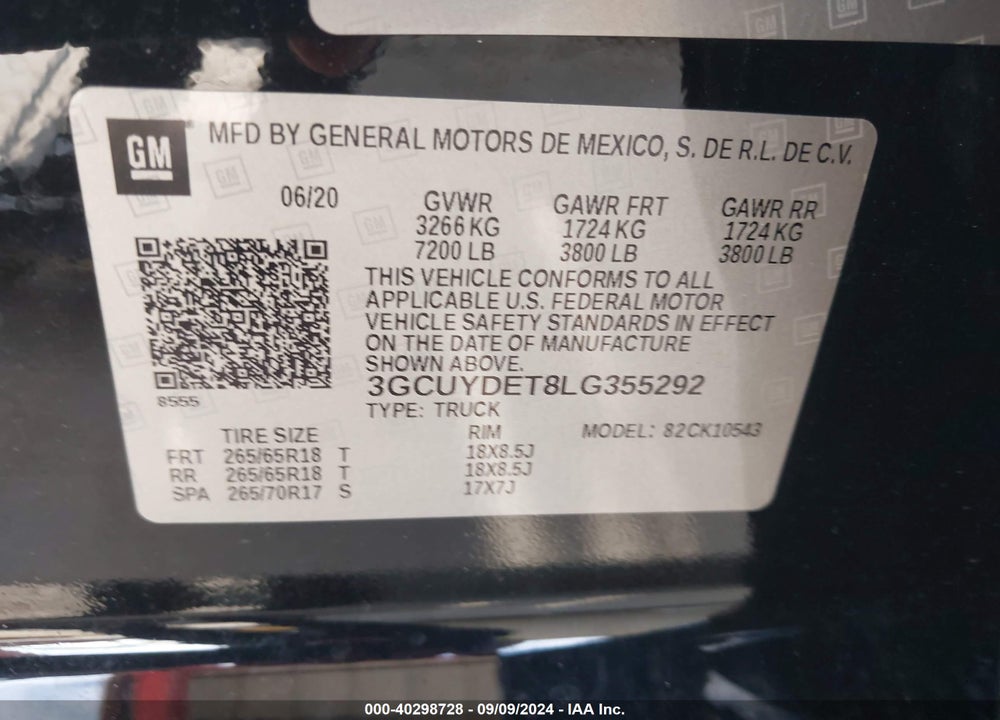 2020 CHEVROLET SILVERADO 1500 4WD SHORT BED LT VIN: 3GCUYDET8LG355292