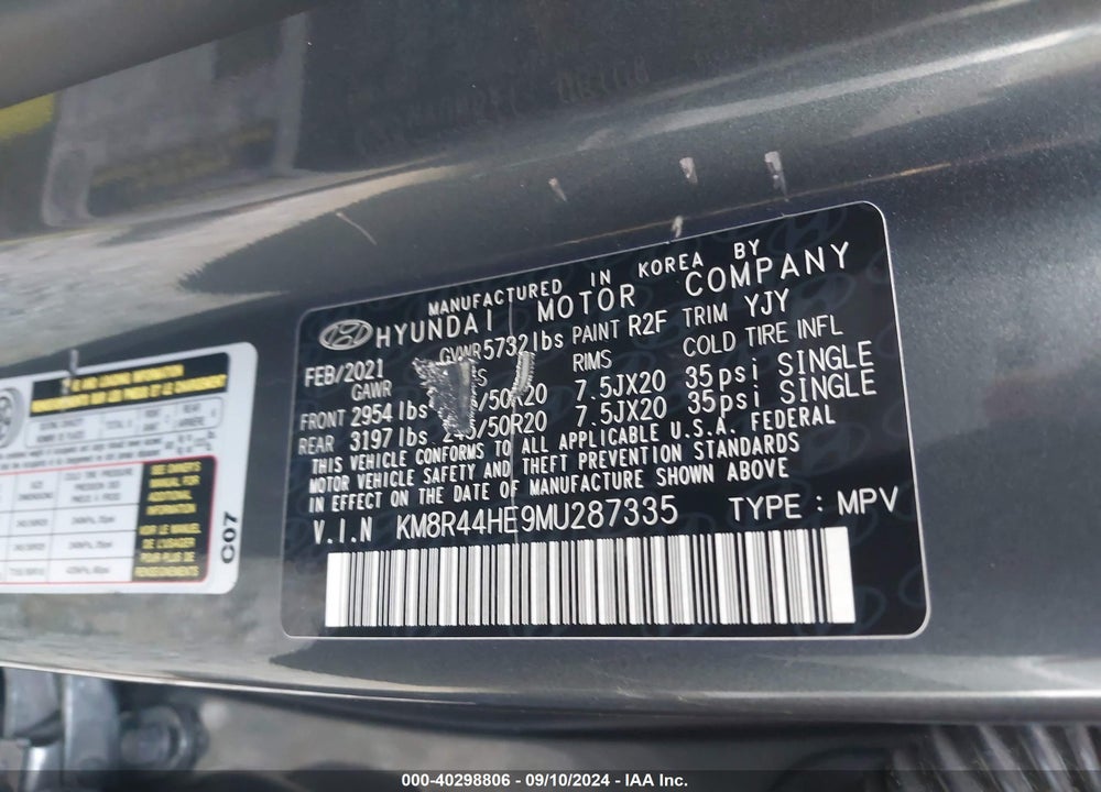 2021 HYUNDAI PALISADE SEL VIN: KM8R44HE9MU287335