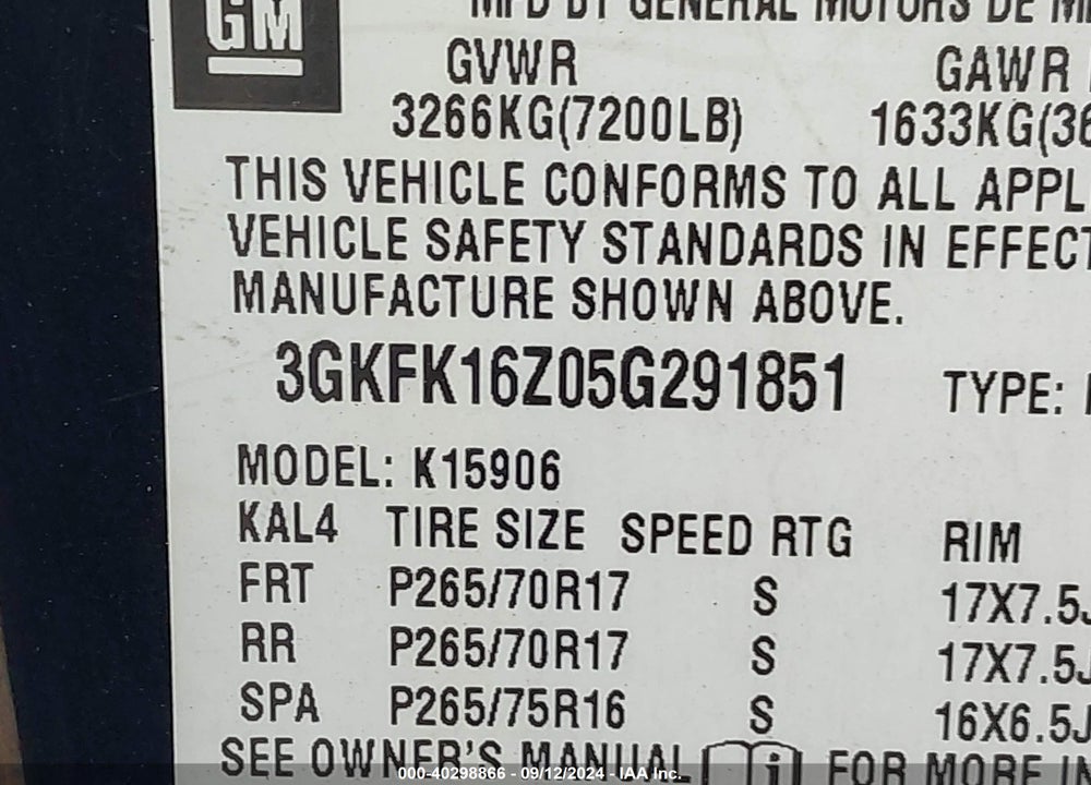 2005 GMC YUKON XL 1500 SLT VIN: 3GKFK16Z05G291851