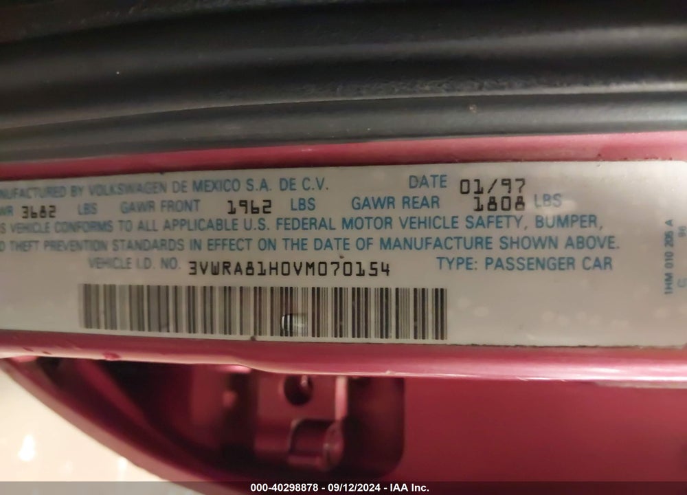 1997 VOLKSWAGEN JETTA VIN: 3VWRA81H0VM070154