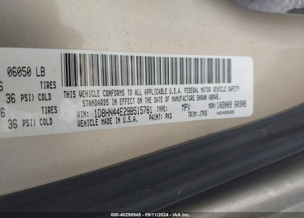 2009 DODGE GRAND CARAVAN SE VIN: 1D8HN44E29B515781