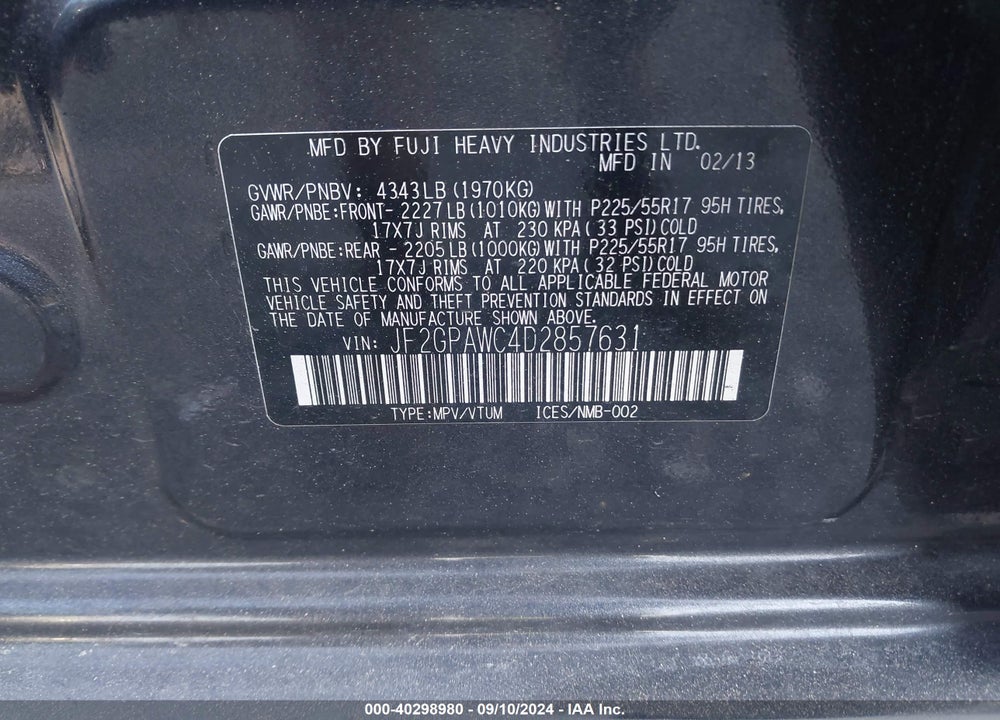 2013 SUBARU XV CROSSTREK 2.0I PREMIUM VIN: JF2GPAWC4D2857631