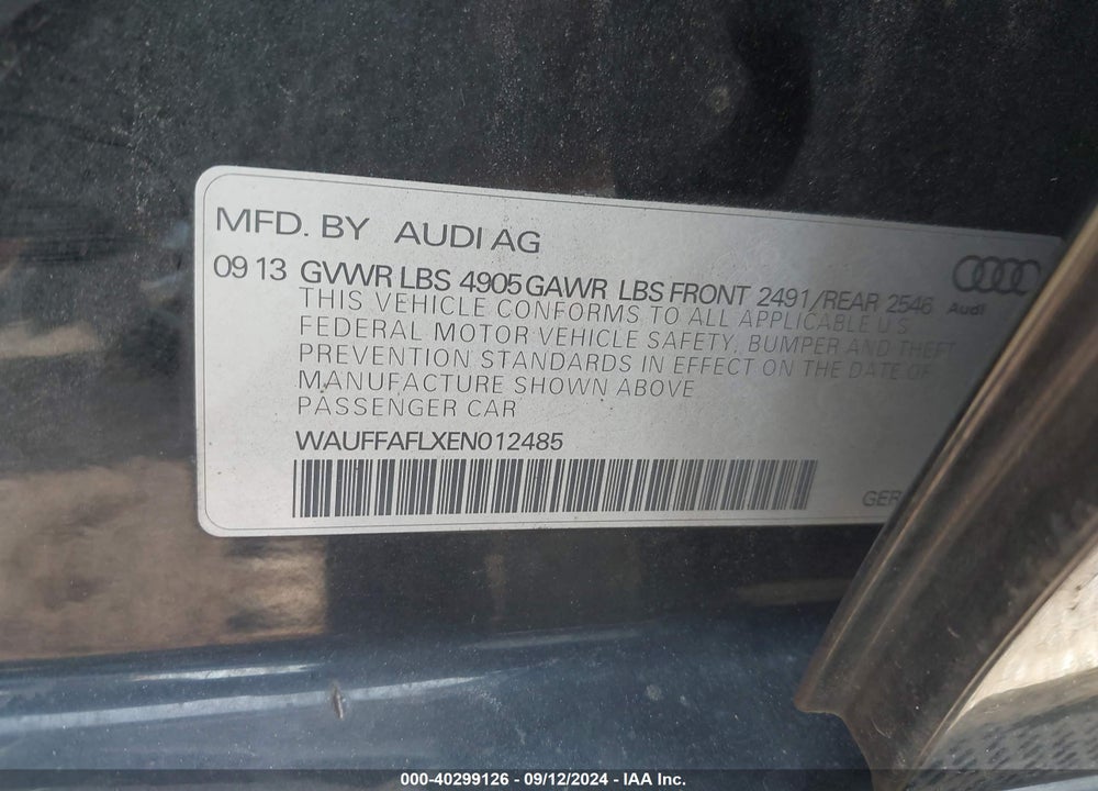 2014 AUDI A4 2.0T PREMIUM VIN: WAUFFAFLXEN012485