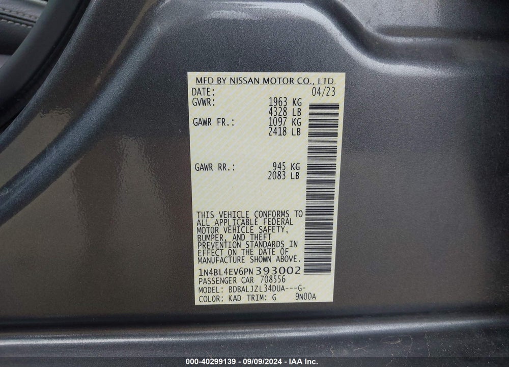 2023 NISSAN ALTIMA SL FWD VIN: 1N4BL4EV6PN393002