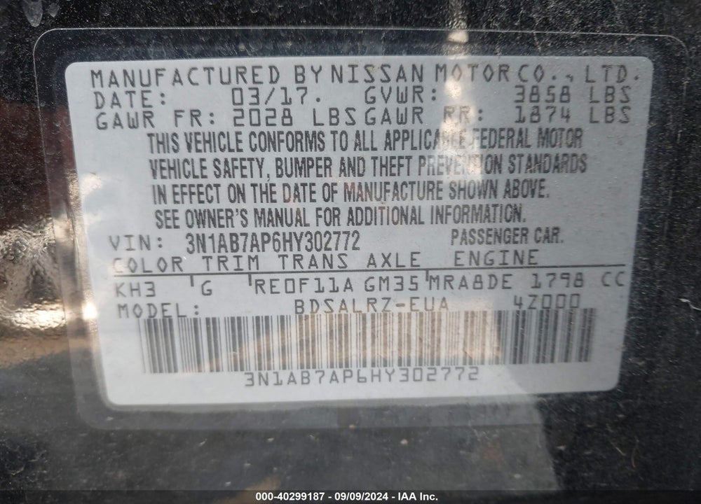 2017 NISSAN SENTRA SR VIN: 3N1AB7AP6HY302772