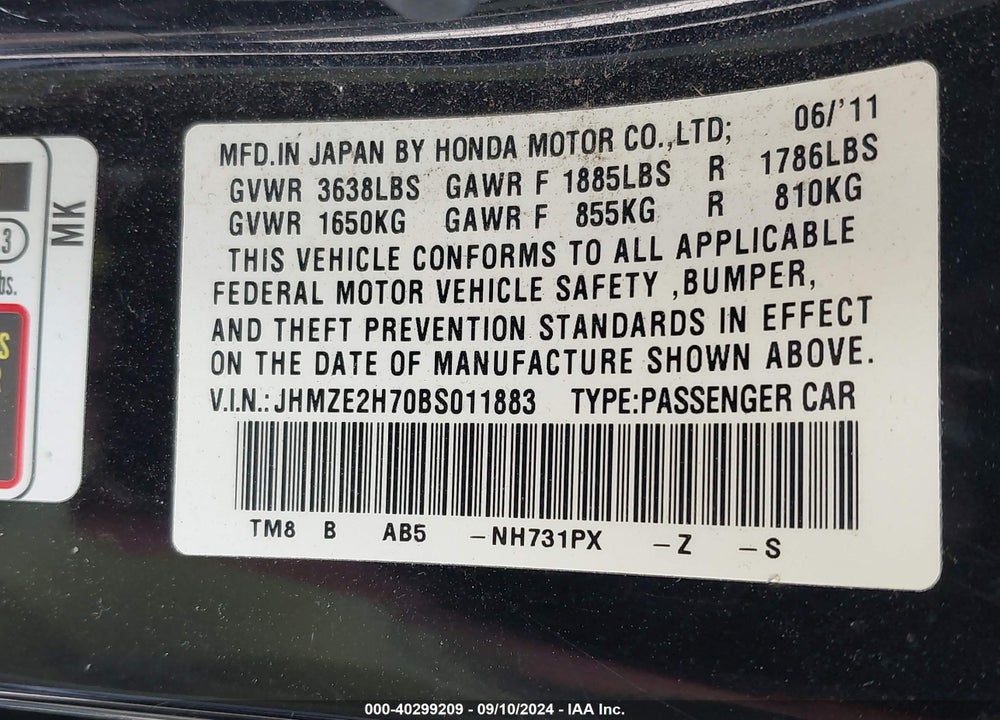 2011 HONDA INSIGHT EX VIN: JHMZE2H70BS011883