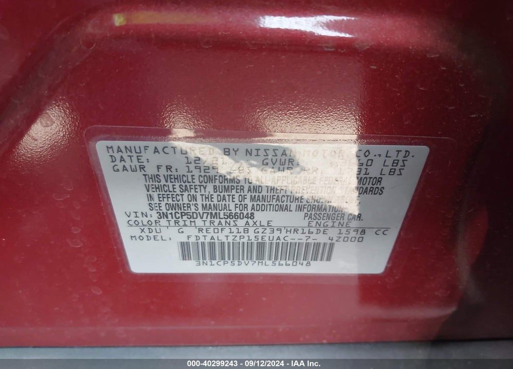 2021 NISSAN KICKS SR XTRONIC CVT VIN: 3N1CP5DV7ML566048