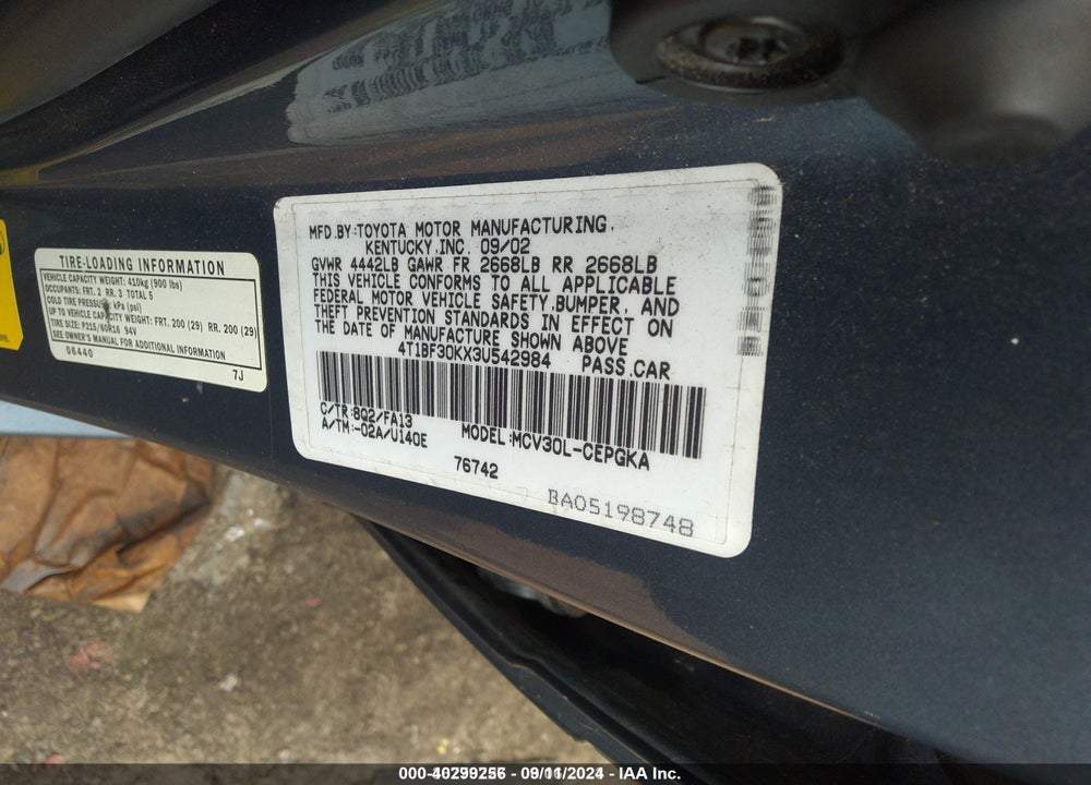 2003 TOYOTA CAMRY XLE VIN: 4T1BF30KX3U542984