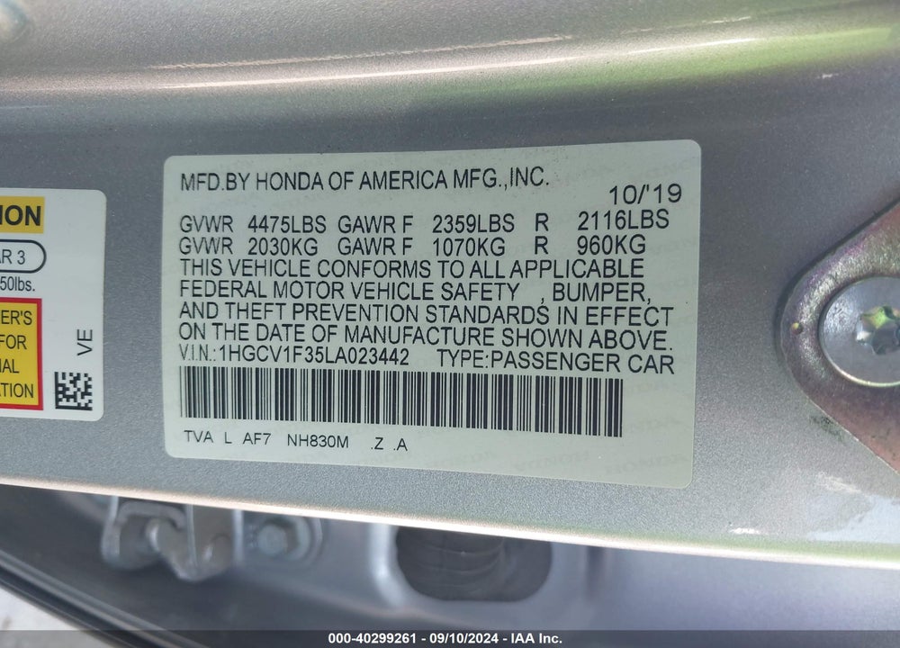 2020 HONDA ACCORD SPORT VIN: 1HGCV1F35LA023442
