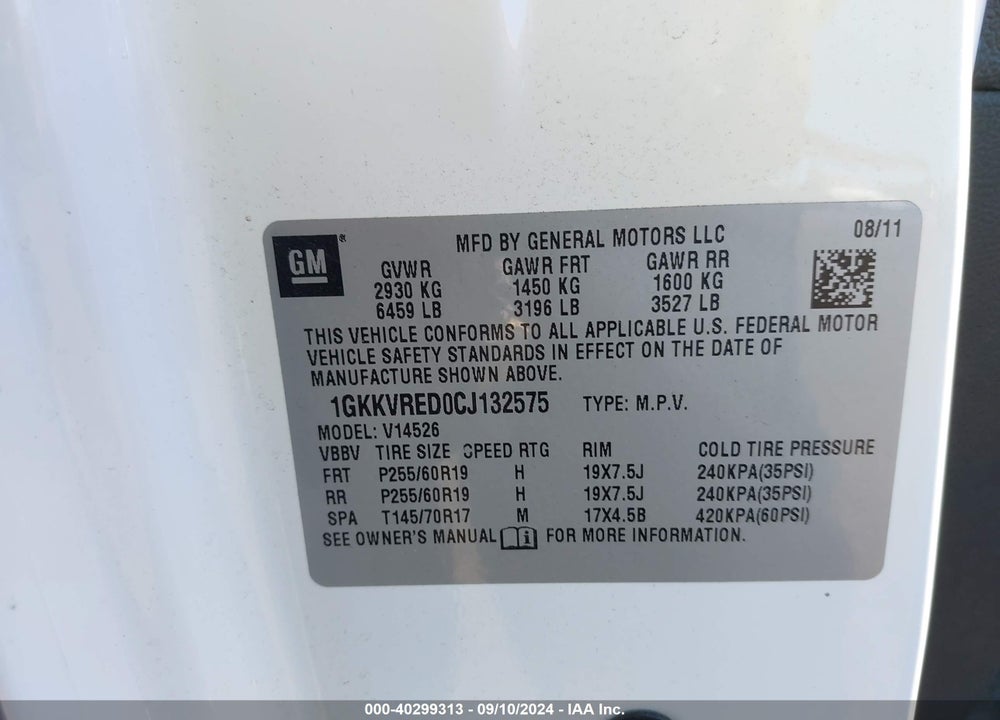 2012 GMC ACADIA SLT-1 VIN: 1GKKVRED0CJ132575