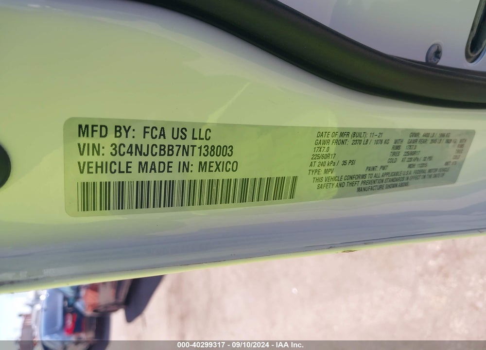 2022 JEEP COMPASS LATITUDE FWD VIN: 3C4NJCBB7NT138003