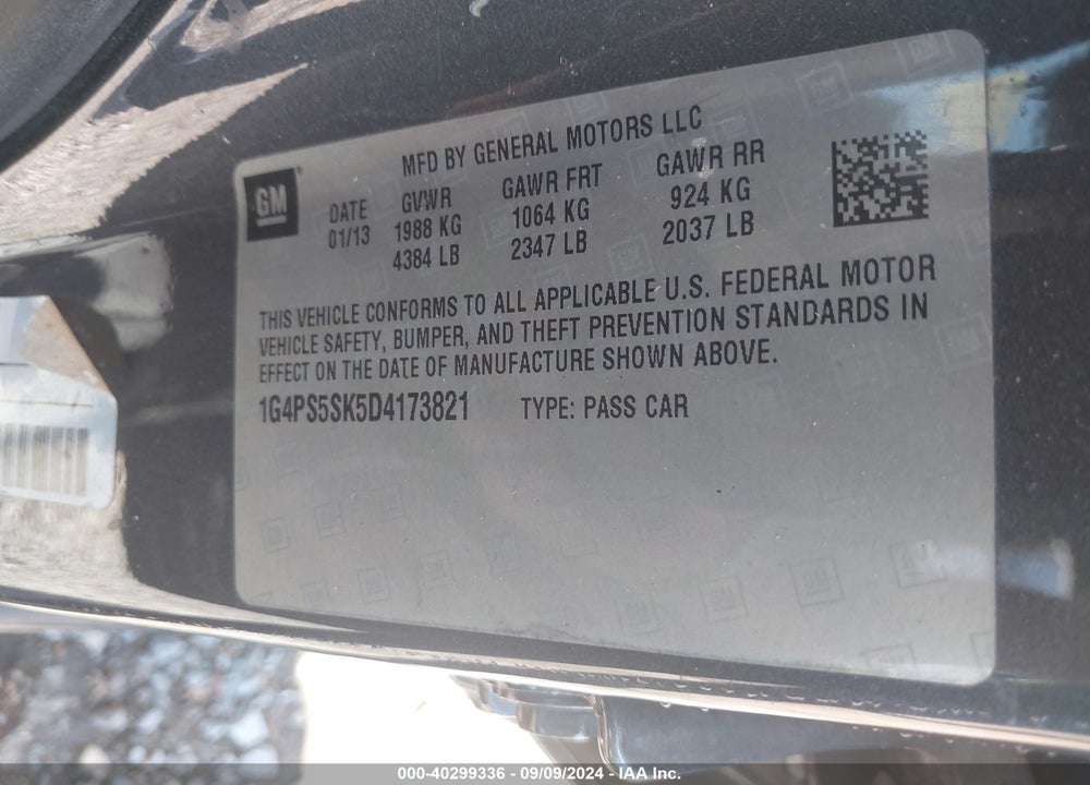2013 BUICK VERANO LEATHER GROUP VIN: 1G4PS5SK5D4173821