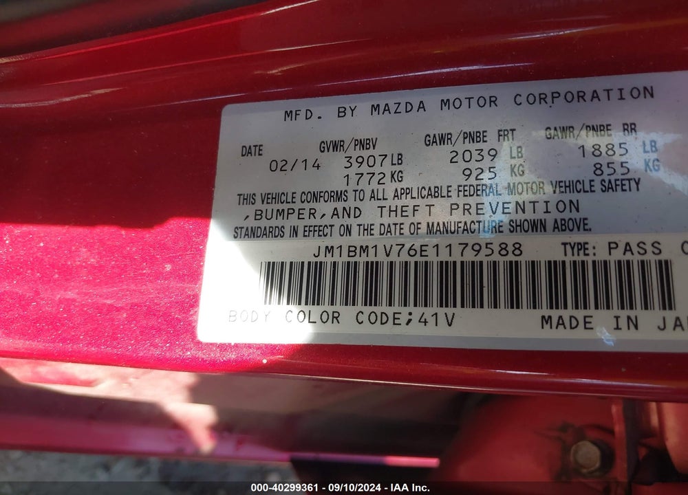2014 MAZDA 3 I TOURING VIN: JM1BM1V76E1179588