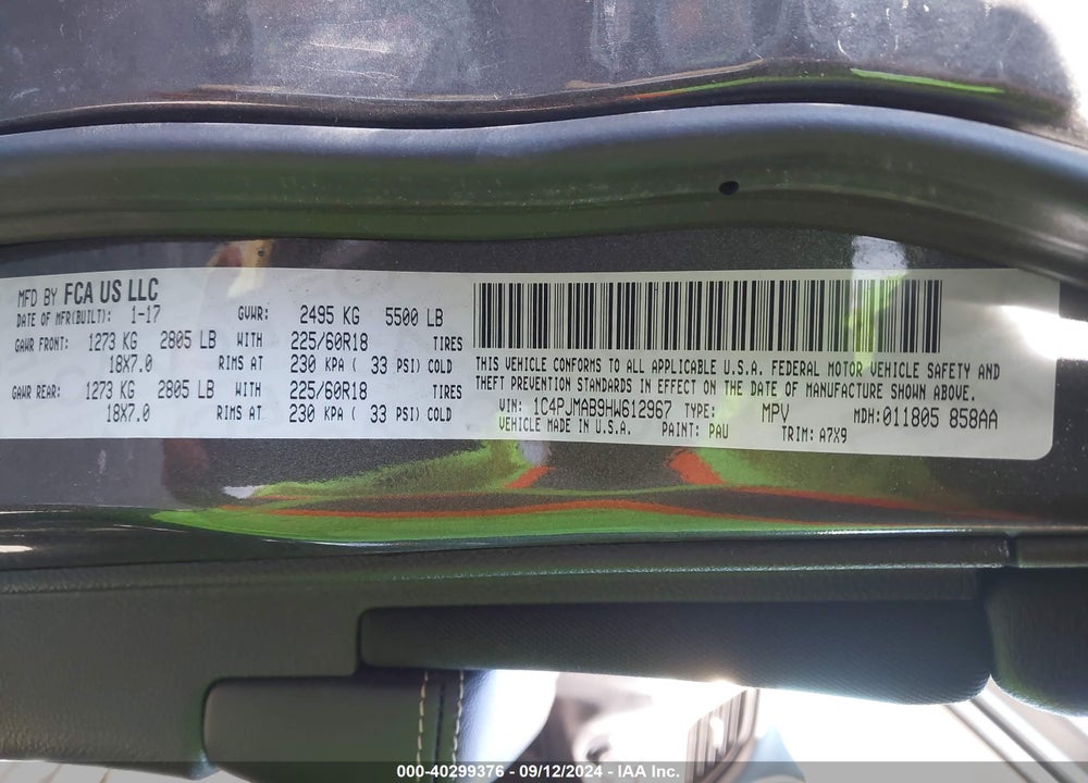 2017 JEEP CHEROKEE ALTITUDE 4X4 VIN: 1C4PJMAB9HW612967