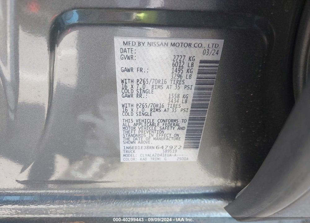 2024 NISSAN FRONTIER S 4X2 VIN: 1N6ED1EJ8RN647972