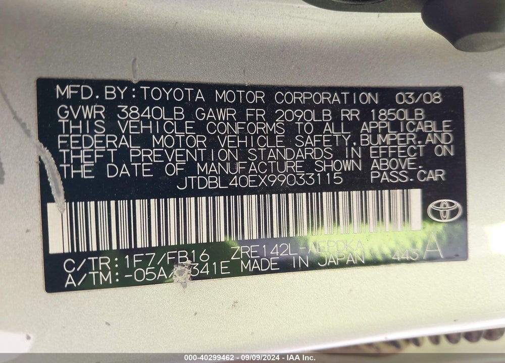 2009 TOYOTA COROLLA LE VIN: JTDBL40EX99033115