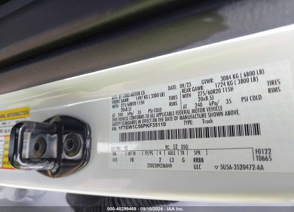 2023 FORD F-150 XLT VIN: 1FTEW1C56PKF35110