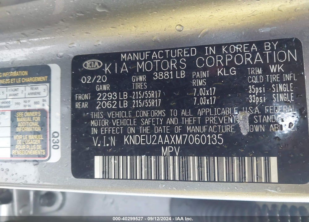 2021 KIA SELTOS S VIN: KNDEU2AAXM7060135