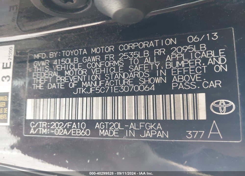 2014 SCION TC VIN: JTKJF5C71E3070064