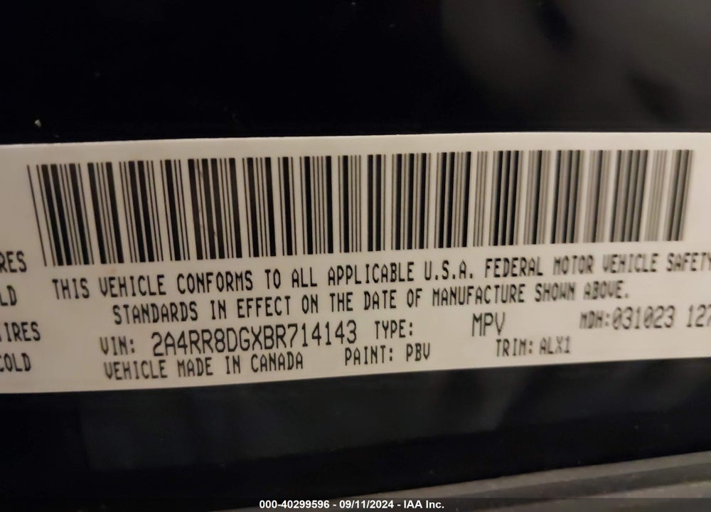2011 CHRYSLER TOWN & COUNTRY TOURING-L VIN: 2A4RR8DGXBR714143