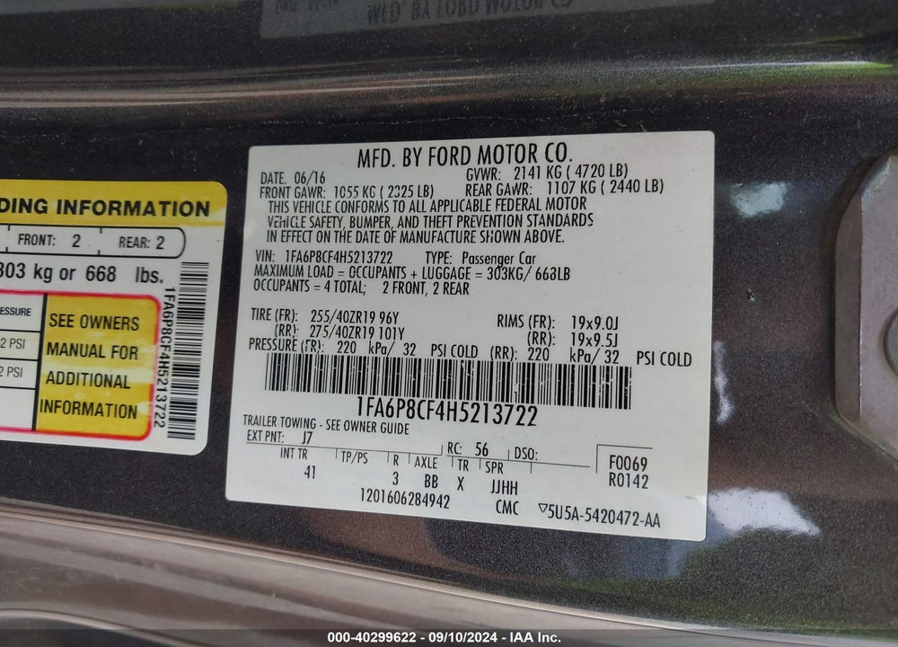 2017 FORD MUSTANG VIN: 1FA6P8CF4H5213722