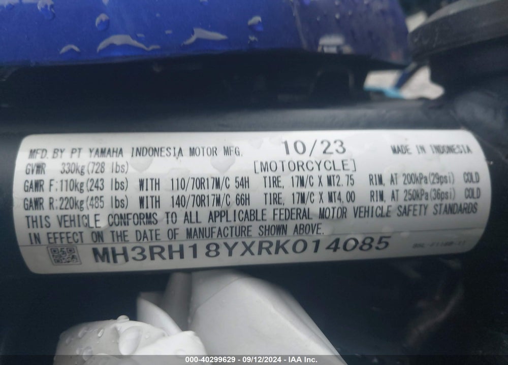 2024 YAMAHA YZFR3 A VIN: MH3RH18YXRK014085