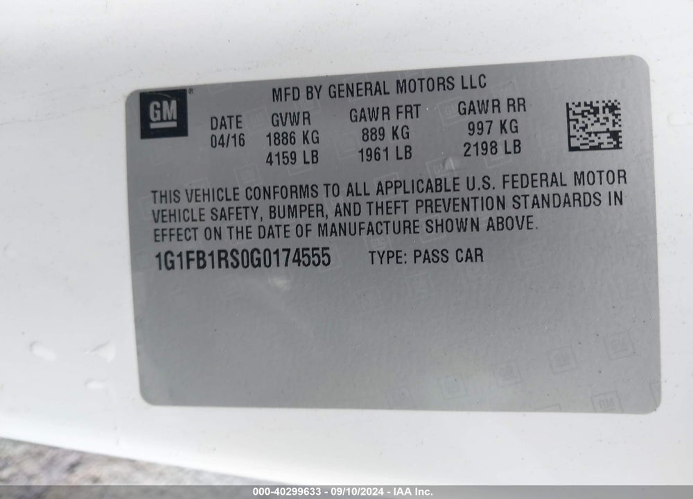 2016 CHEVROLET CAMARO 1LT VIN: 1G1FB1RS0G0174555