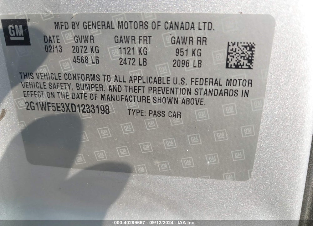 2013 CHEVROLET IMPALA LS VIN: 2G1WF5E3XD1233198
