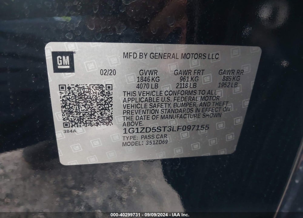 2020 CHEVROLET MALIBU FWD LT VIN: 1G1ZD5ST3LF097155