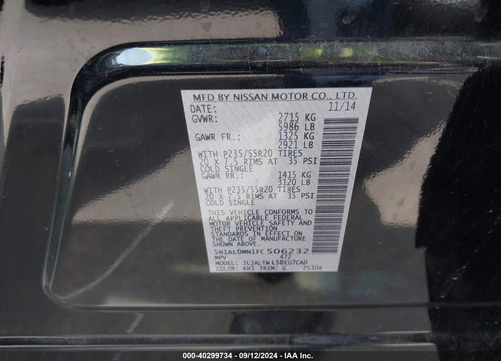 2015 INFINITI QX60 VIN: 5N1AL0MN1FC506232