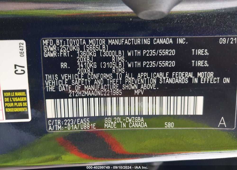 2022 LEXUS RX 350 VIN: 2T2HZMAA0NC221985